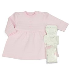 N14605: Baby Girls Quilted Dress, Tights & Headband Outfit (0-9 Months)